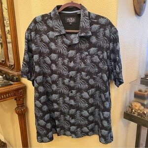 NAT NAST Men Blue Palm Leaves Print Silk Blend Button Short Sleeve Top Size XL